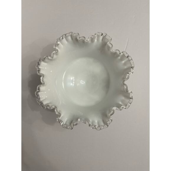 FENTON-Silver Crest white milk glass medium size compote ruffled crimped edge - Picture 5 of 15